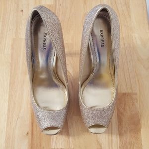 Express Gold Glitter Heels Size 7.5